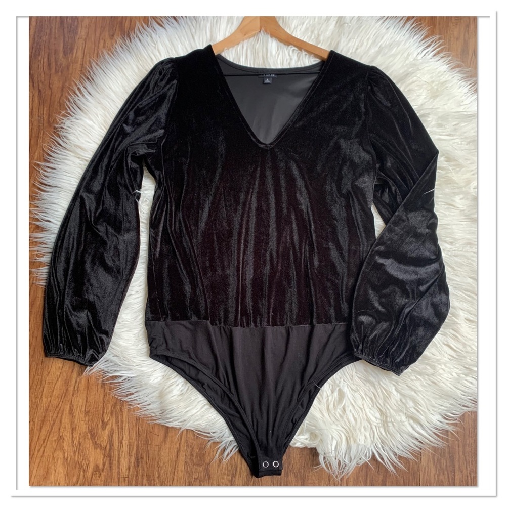 Torrid Stretch Velvet V Neck Long Sleeve Bodysuit Blouson Sleeve Black Size 2X